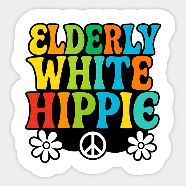 Elderly White Hippie – Groovy 60s Rainbow Typography Sticker by ArtistTee ⭐⭐⭐⭐⭐